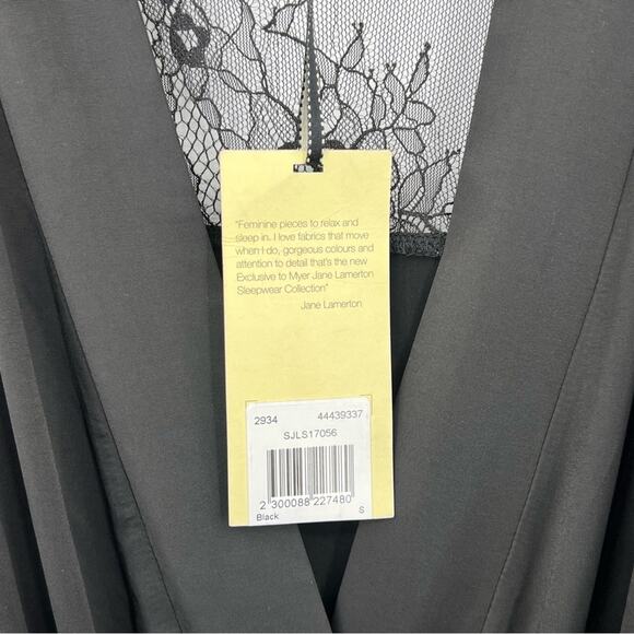 Jane Lamerton black satin lace trim belted midi robe size small NEW - Picture 9 of 12